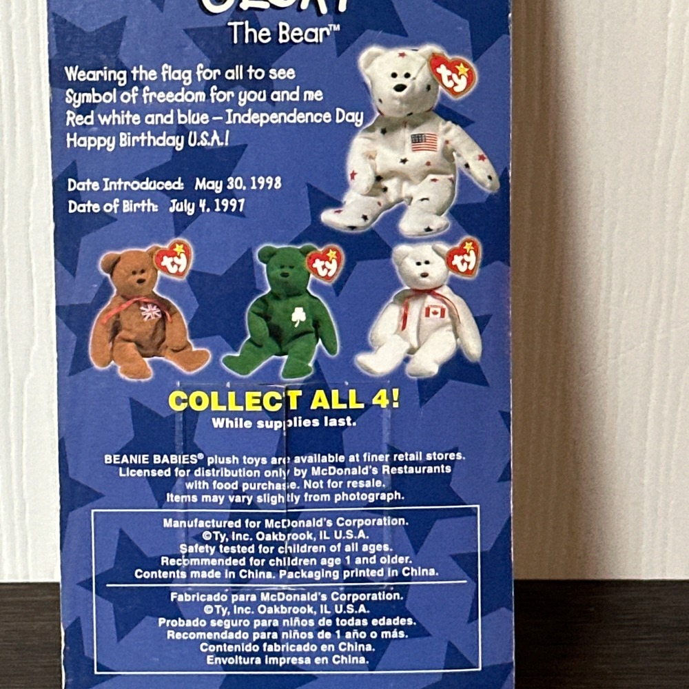 Ty McDonald's Teenie Beanie Baby Glory the Bear Patriotic Star Flag 1999 NIP - Picture 4 of 4